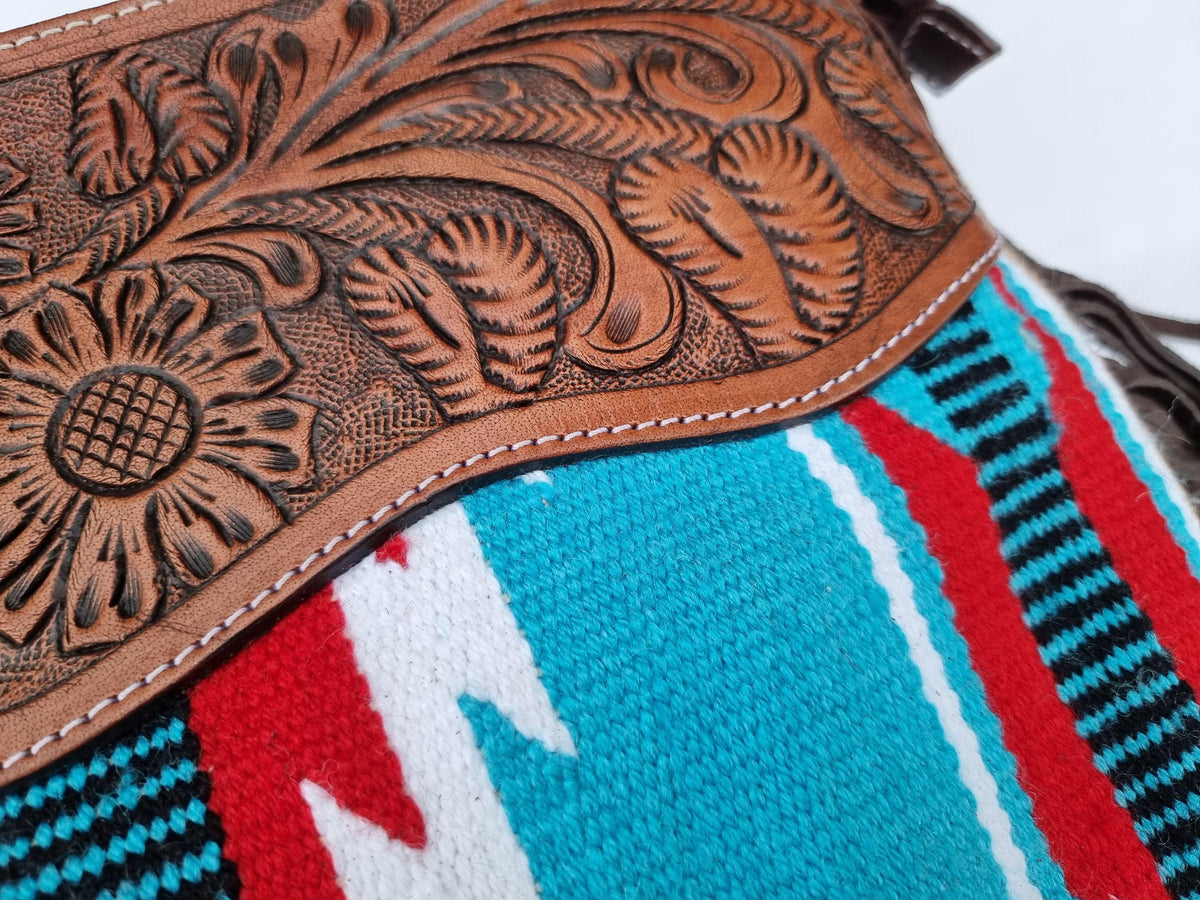 Tooled Leather Fringe Bag: Cowgirl Aztec Blanket Tote