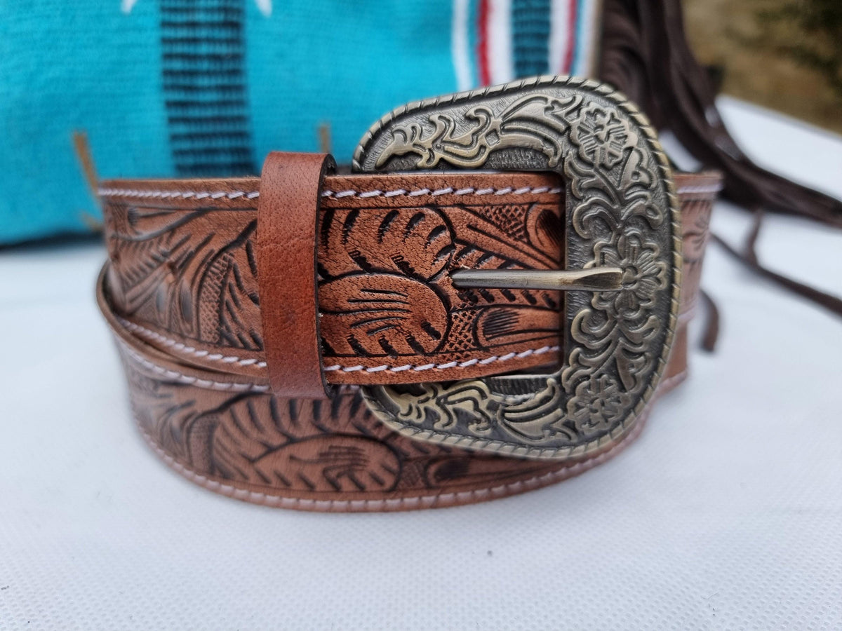 Tooled Leather Fringe Bag: Cowgirl Aztec Blanket Tote