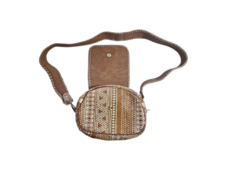 Cowhide leather crossbody bag with seahorse beading | aztec boho handbag | gift for travellers & divers