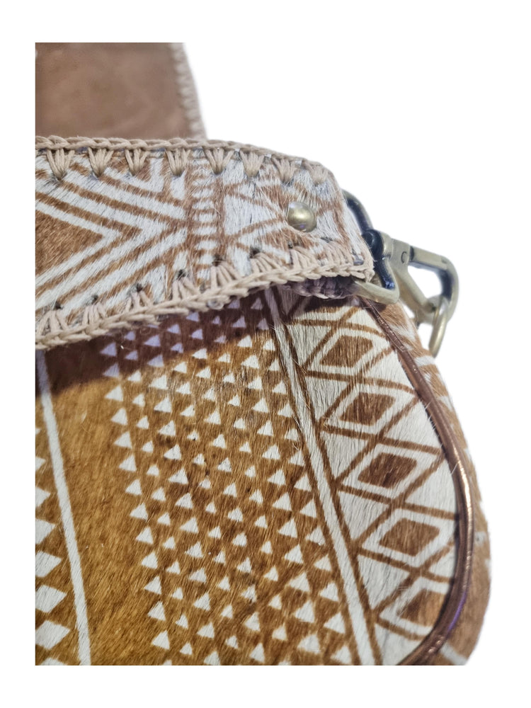 Cowhide leather crossbody bag with seahorse beading | aztec boho handbag | gift for travellers & divers