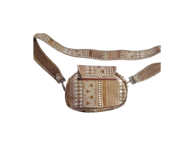 Cowhide leather crossbody bag with seahorse beading | aztec boho handbag | gift for travellers & divers