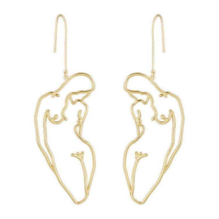 Abstract Nude Female Form Earrings – Gold Minimalist Silhouette Drop Earrings, LGBTQ+ Pride Jewelry, Quirky Statement Earrings, Lesbian Gift