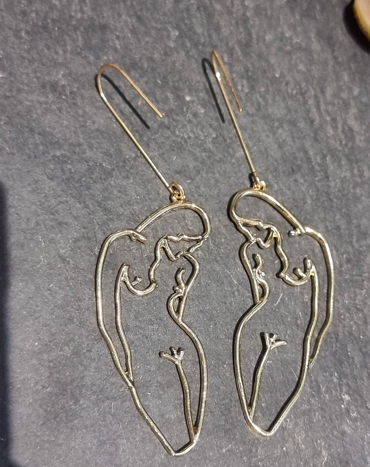 Abstract Nude Female Form Earrings – Gold Minimalist Silhouette Drop Earrings, LGBTQ+ Pride Jewelry, Quirky Statement Earrings, Lesbian Gift