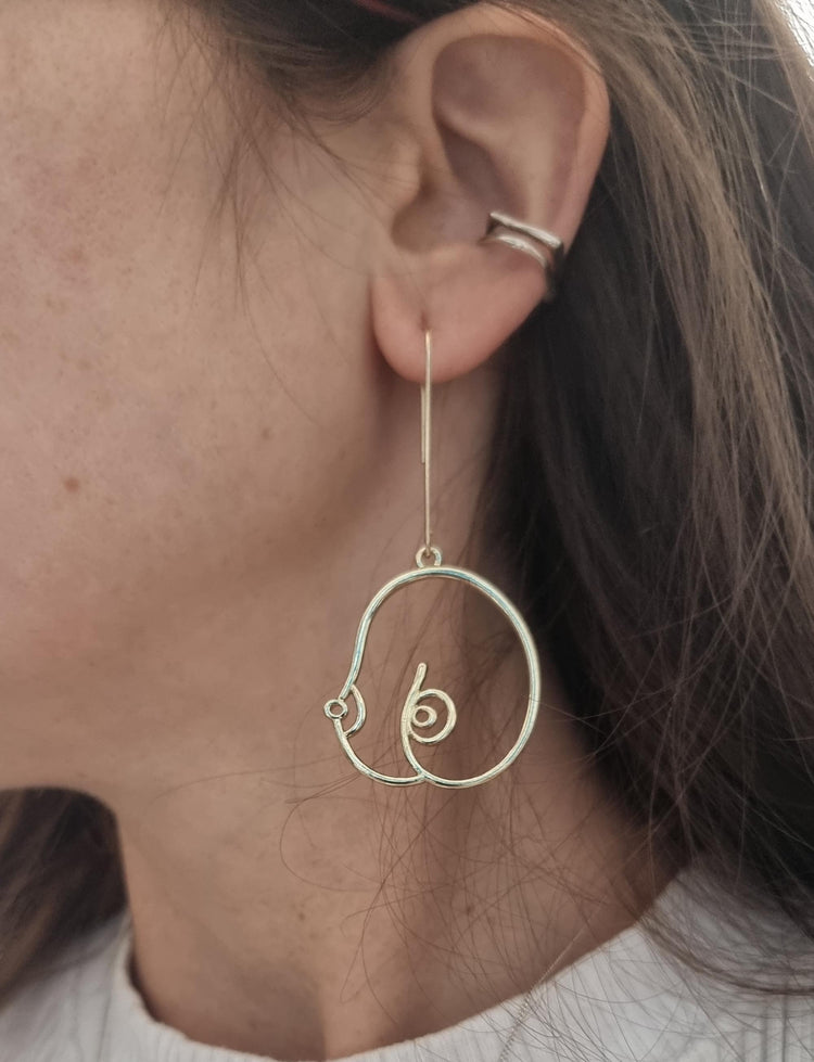 Minimalist Boobs Earrings, Nude Female Form, Abstract Gold Body Silhouette Drop Earrings, Quirky Boho Statement Jewelry, Gift for Her