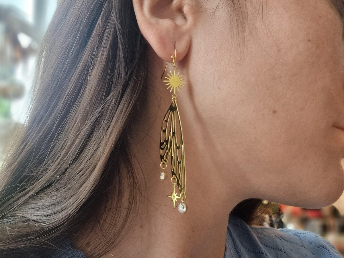 Fairy Angel Wing Earrings: Gold Boho Statement Jewelry