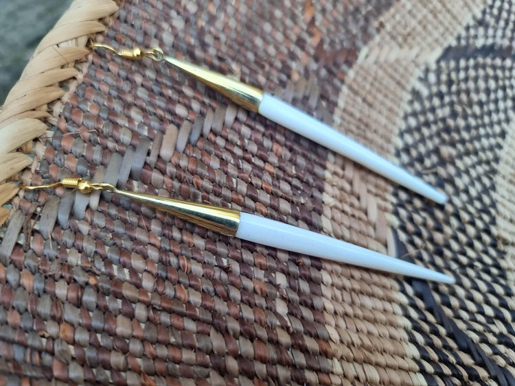 Ivory Bone Drop Earrings: African Brass Spikes, Boho Tribal Jewelry