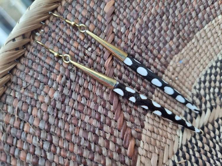 Ivory Bone Drop Earrings: African Brass Spikes, Boho Tribal Jewelry