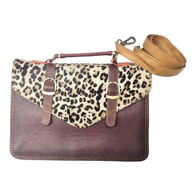 Leopard Cowhide Leather Crossbody Bag: Vintage Satchel, iPad Laptop Messenger