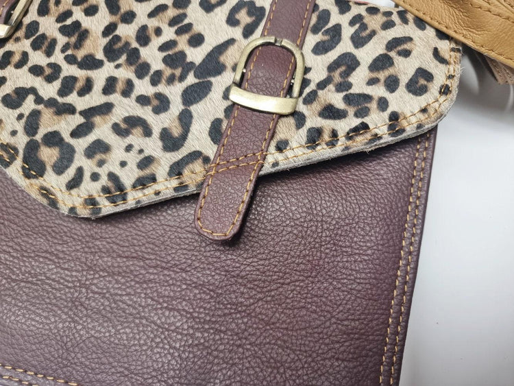 Leopard Cowhide Leather Crossbody Bag: Vintage Satchel, iPad Laptop Messenger