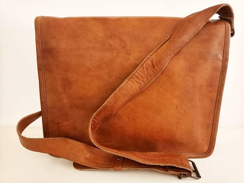Embroidered Leather Messenger Bag: Bohemian Laptop Bag with Shoulder Strap