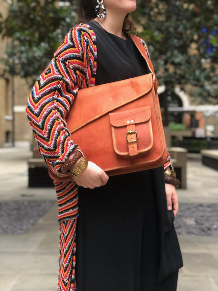 Large Leather Messenger Bag, 15 Inch Laptop Bag for Women, Full Grain Leather Crossbody Work Bag, Tan Brown Office Tote, Handmade Purse