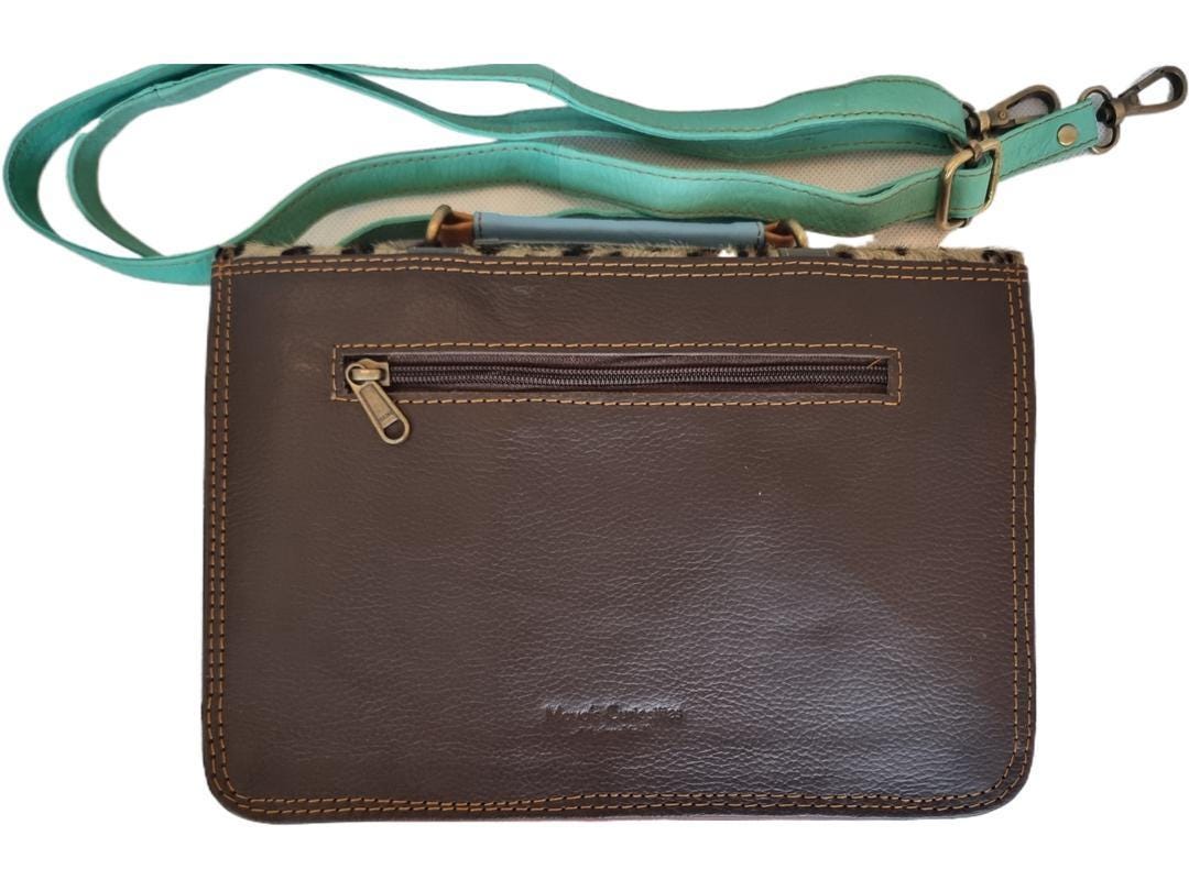 Leopard Cowhide Crossbody Bag: Turquoise Leather Messenger, Boho Style