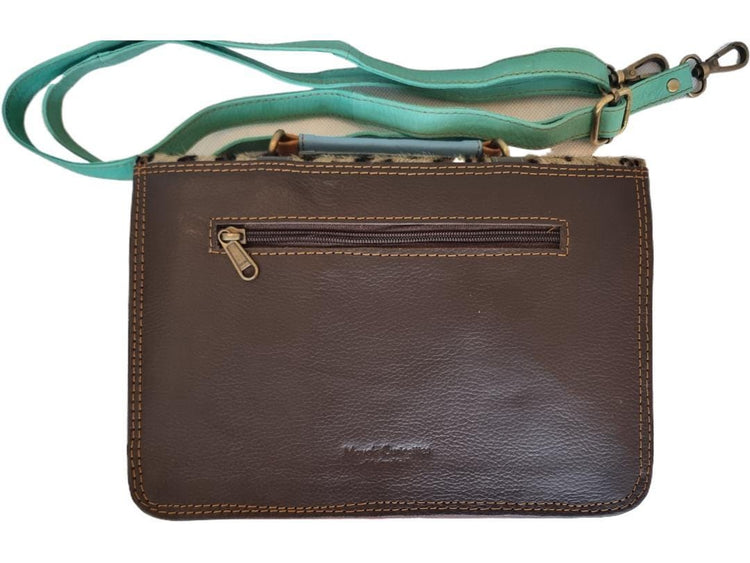 Leopard Cowhide Crossbody Bag: Turquoise Leather Messenger, Boho Style
