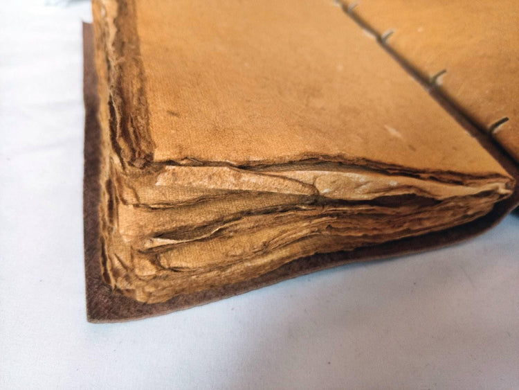 Floral Engraved Leather Journal: Art Nouveau Flower Diary, Deckle Edge Paper