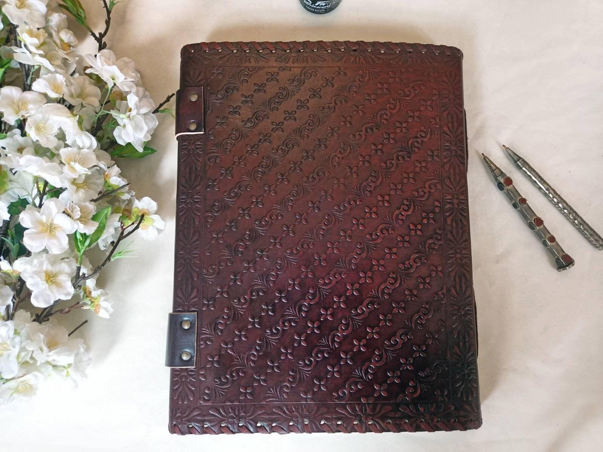 Large Leather Journal: 7 Chakra Stones, Handmade Embossed Notebook