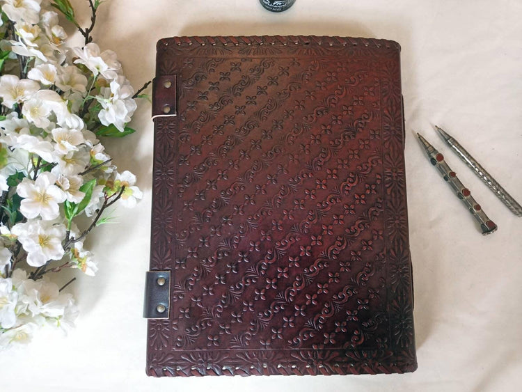 Large Leather Journal: 7 Chakra Stones, Handmade Embossed Notebook