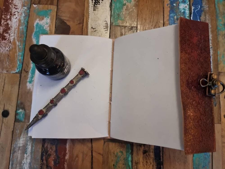 Tooled Leather Journal with Turquoise Stone: Boho Travel Diary