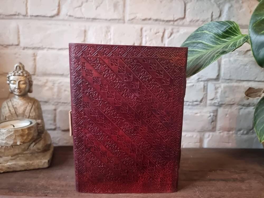 Tooled Leather Journal with Turquoise Stone: Boho Travel Diary