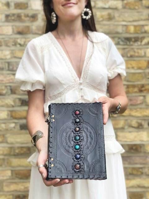 Chakra Stone Leather Journal: Handmade Buffalo Leather Diary, Spell Book