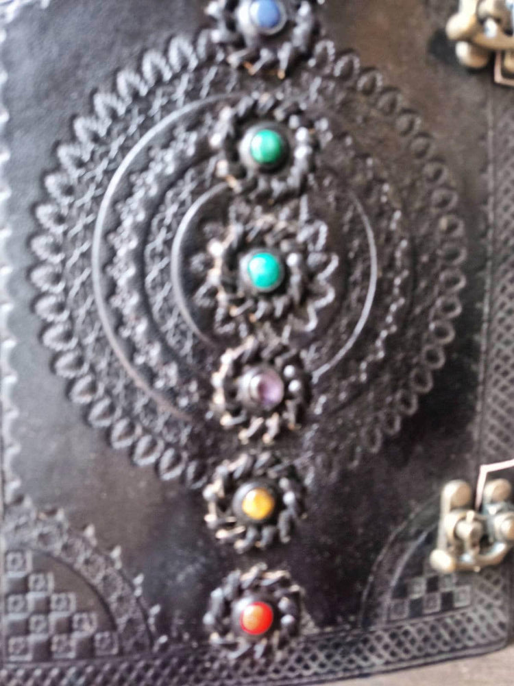 Chakra Stone Leather Journal: Handmade Buffalo Leather Diary, Spell Book