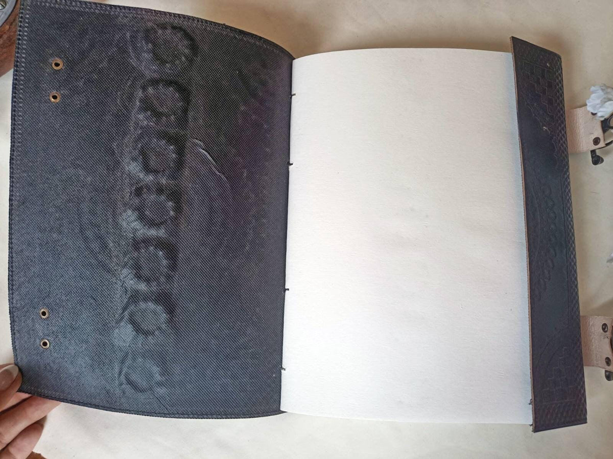 Chakra Stone Leather Journal: Handmade Buffalo Leather Diary, Spell Book
