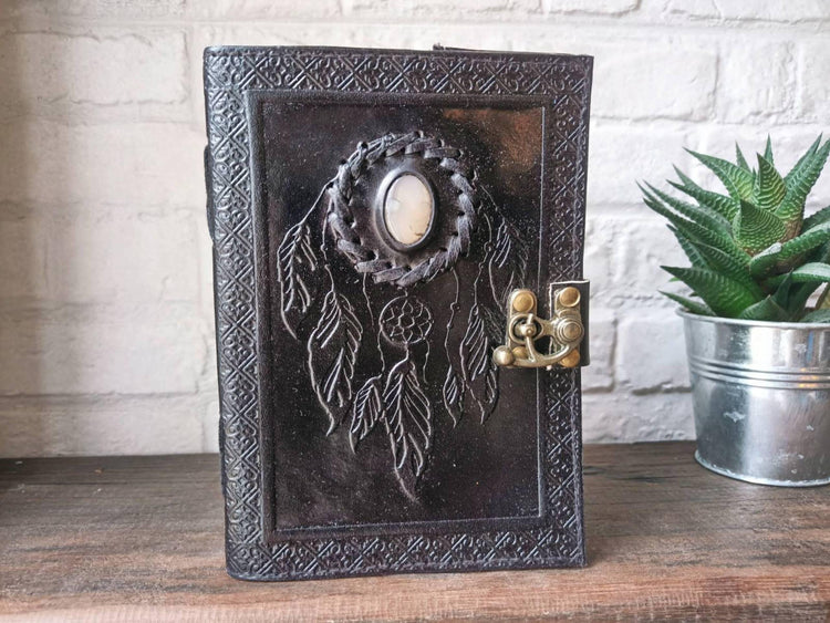 Moonstone Dreamcatcher Leather Journal: Handmade Travel Sketchbook