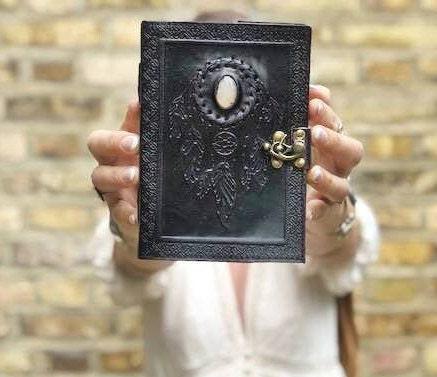 Moonstone Dreamcatcher Leather Journal: Handmade Travel Sketchbook