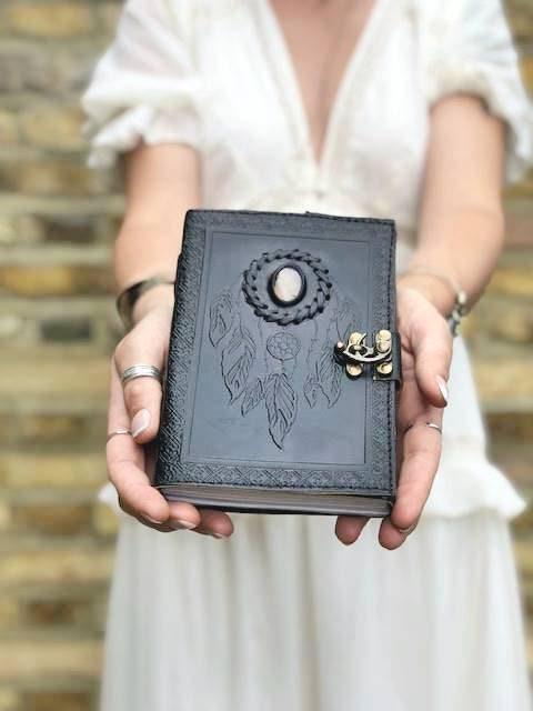 Moonstone Dreamcatcher Leather Journal: Handmade Travel Sketchbook