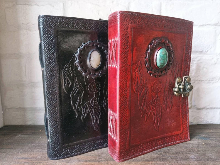 Moonstone Dreamcatcher Leather Journal: Handmade Travel Sketchbook
