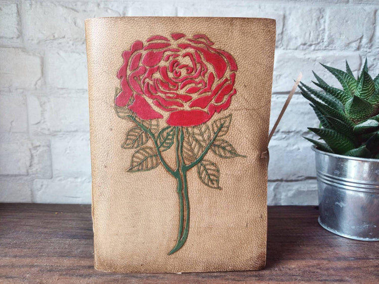Red Rose Leather Journal: Hand-Tooled Vintage Travel Diary