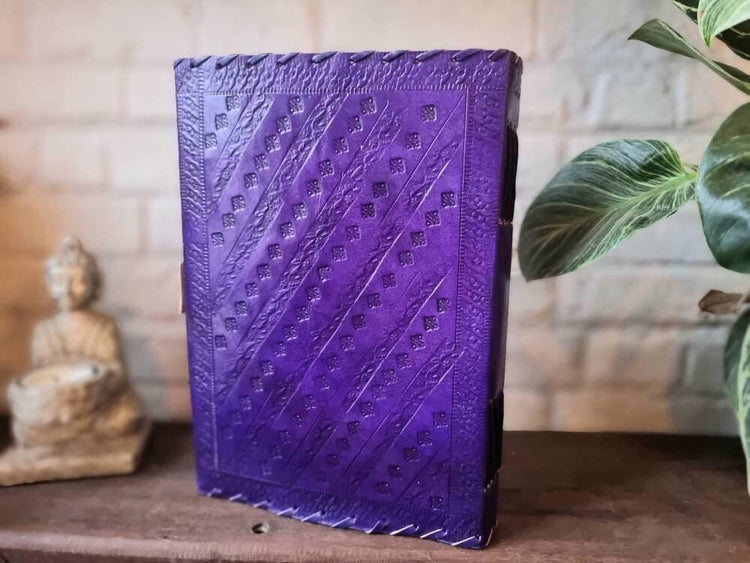 Tooled leather notebook with turquoise stone - handcrafted journal for women
