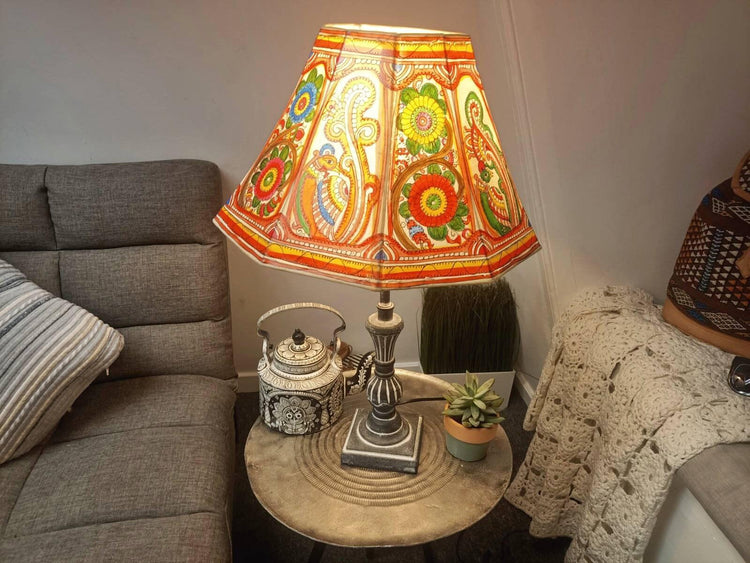 ather Lampshade, Hand Painted Flower Lamp Shade, Red Boho Lampshade, Indian Leather Light Shade, Hippie Home Decor, Handmade Lighting