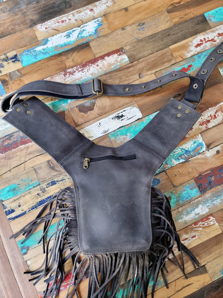Boho chic women's leather bum bag with fringe tassel - hands-free fashion