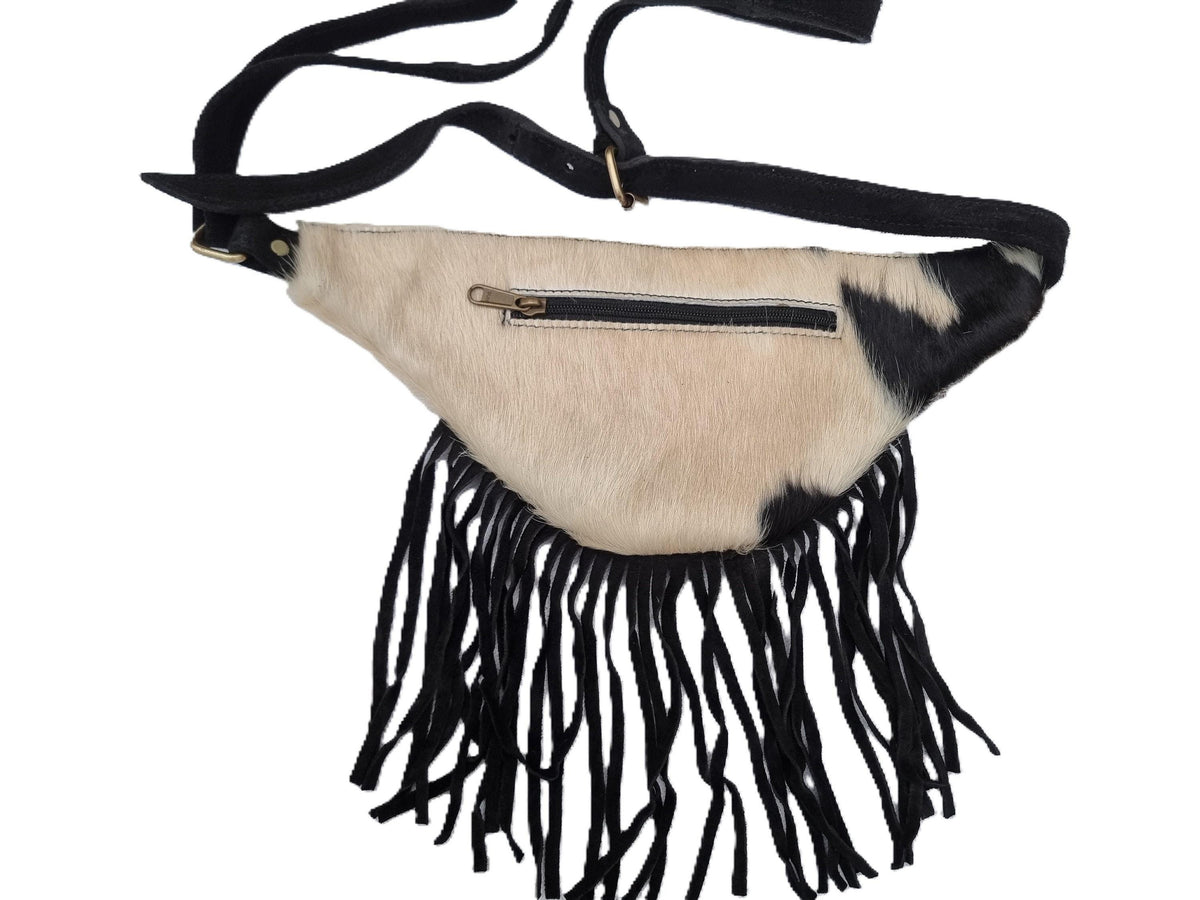 Cowhide Leather Fringe Bum Bag: Western Festival Fanny Pack