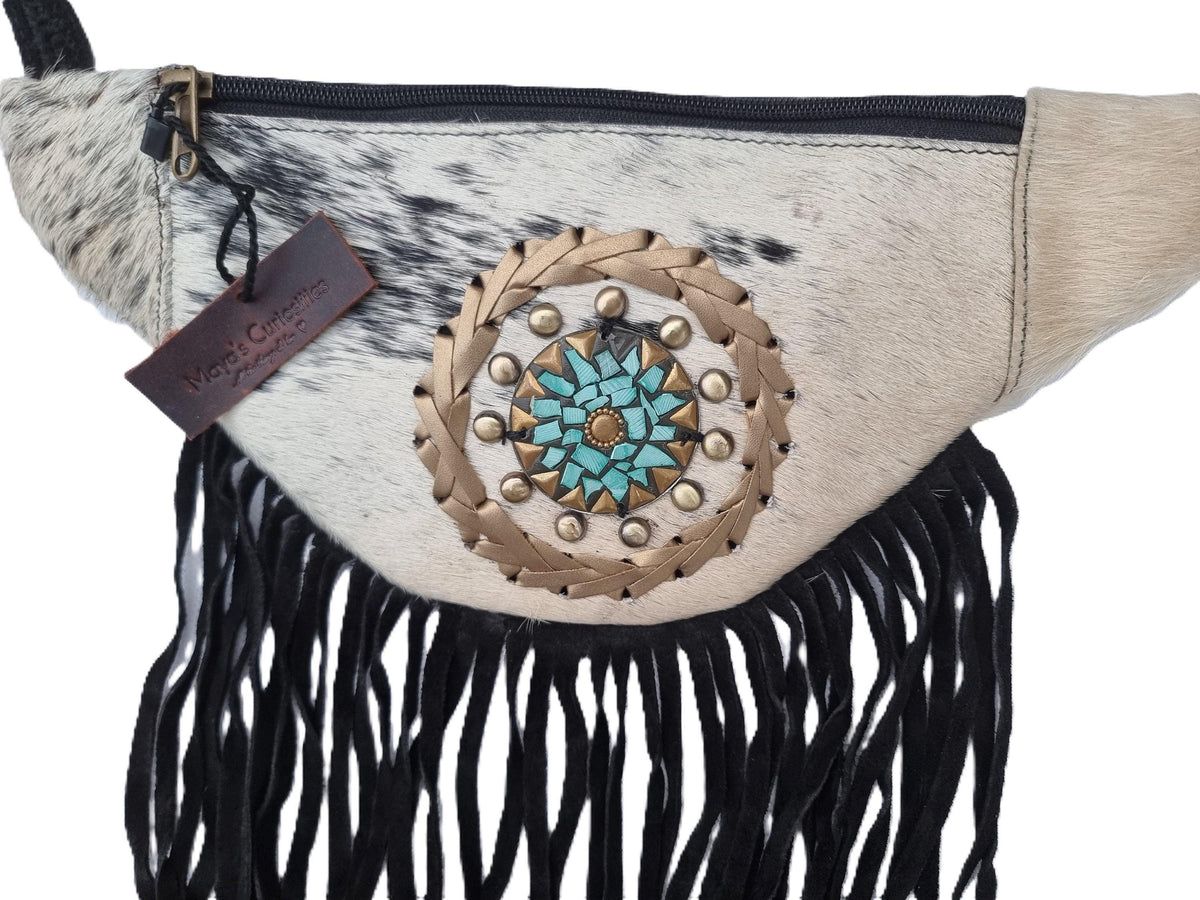 Cowhide Leather Fringe Bum Bag: Western Festival Fanny Pack