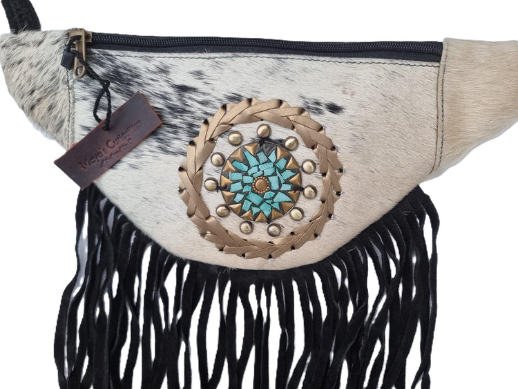 Cowhide Leather Fringe Bum Bag: Western Festival Fanny Pack