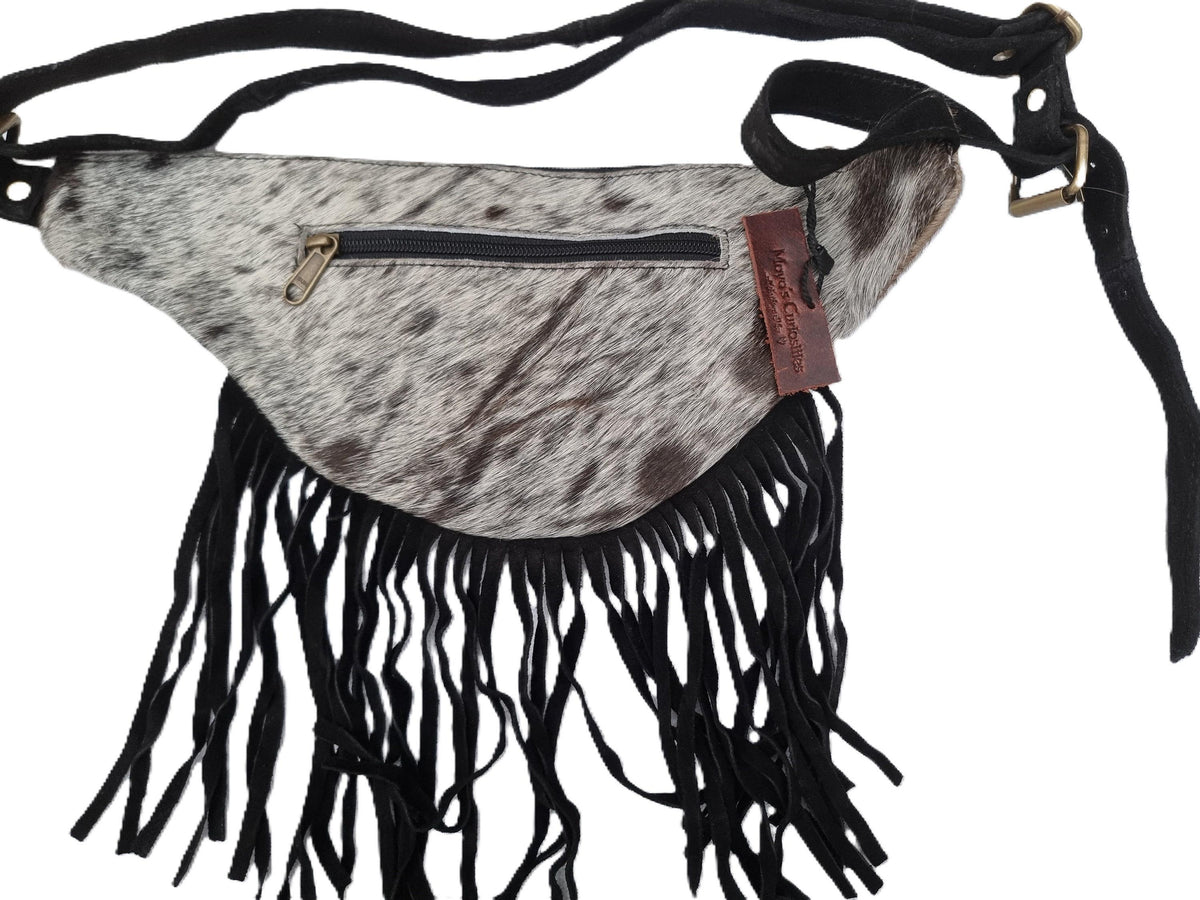 Cowhide Leather Fringe Bum Bag: Western Festival Fanny Pack