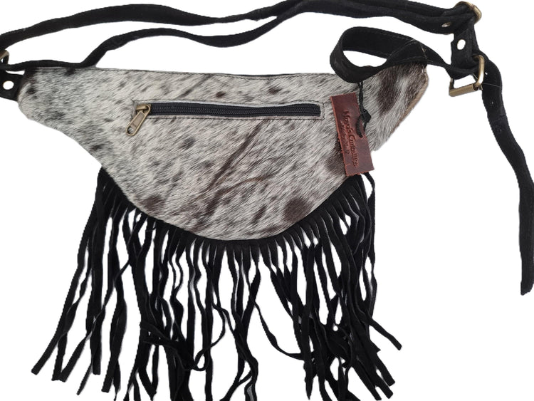 Cowhide Leather Fringe Bum Bag: Western Festival Fanny Pack