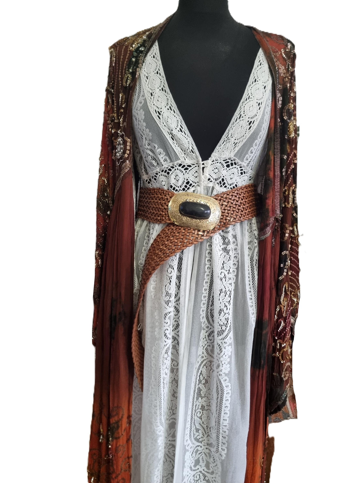 Braided Leather Belt: Wide Boho Waist Belt with Engraved Buckle
