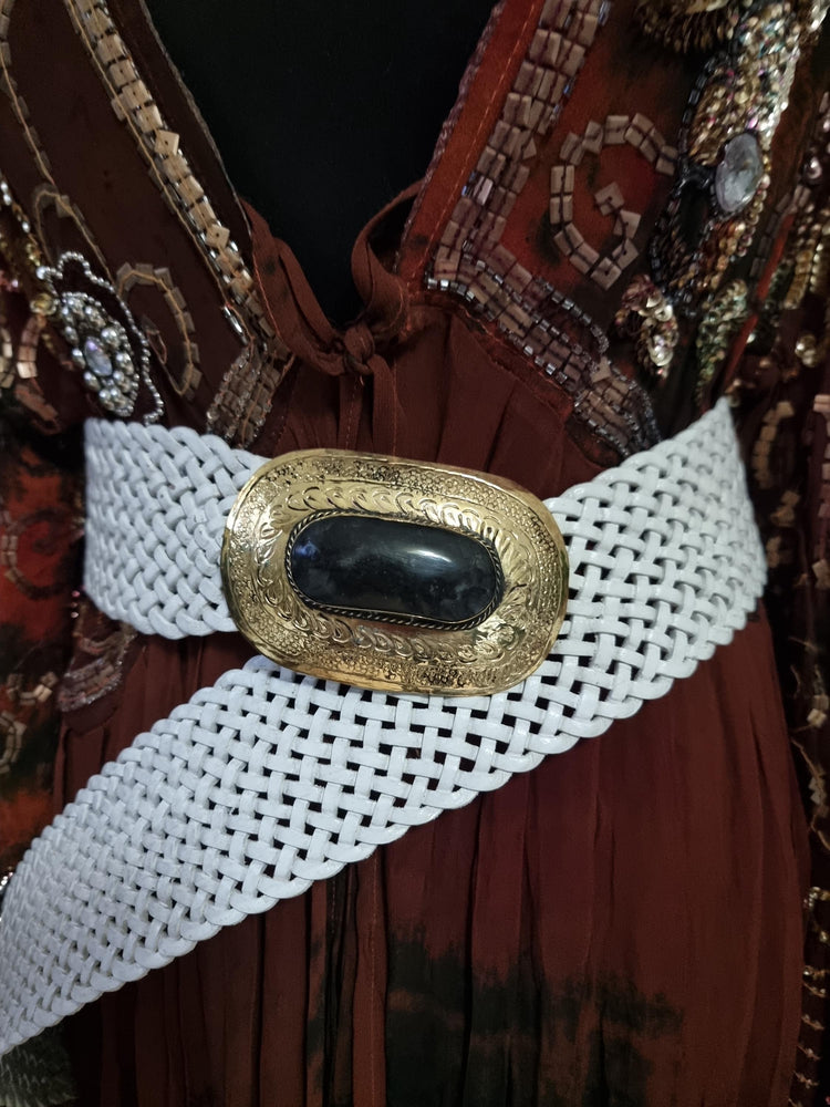Braided White Leather Belt: Moroccan Boho Western Style