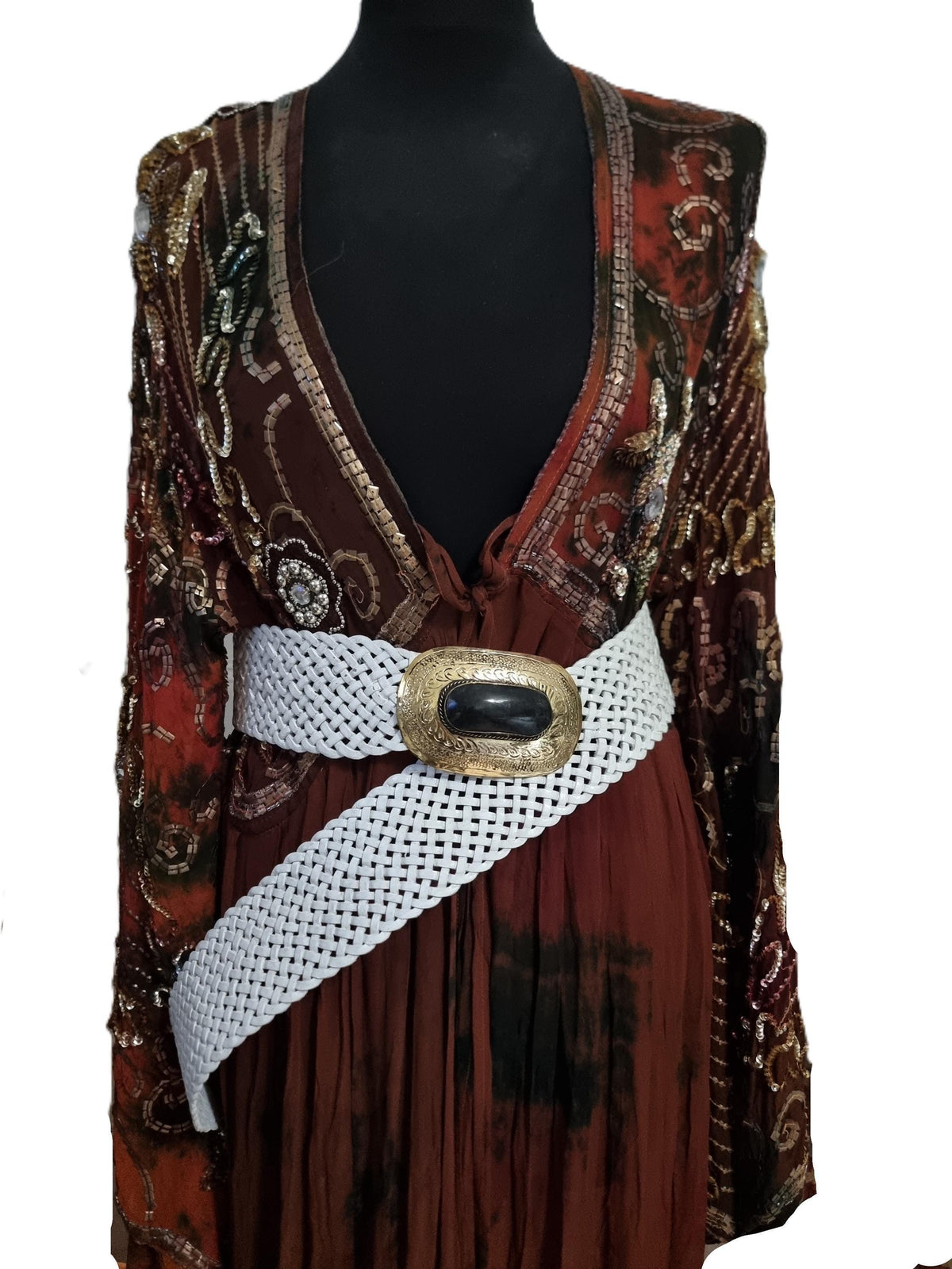 Braided White Leather Belt: Moroccan Boho Western Style