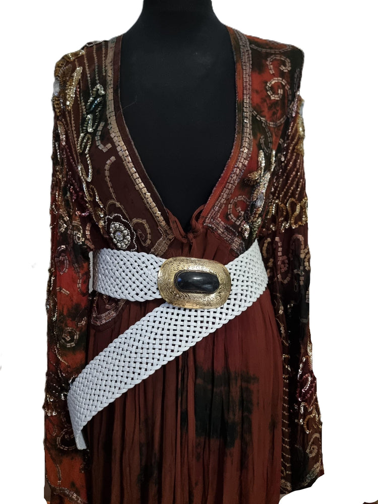 Braided White Leather Belt: Moroccan Boho Western Style