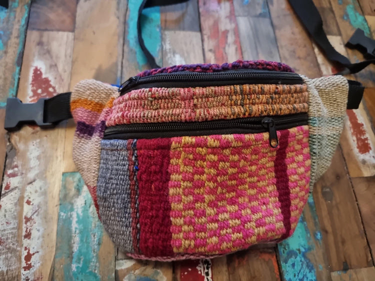 Alpaca Wool Bum Bag: Boho Festival Fanny Pack, Fair Trade Hippie Belt