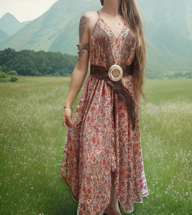 Braided Leather Boho Belt: Engraved Buckle, Animal Horn Stone