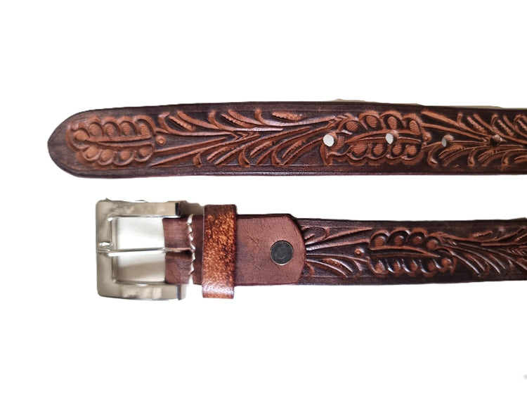 Hand Tooled Skinny Leather Belt | Western Women’s Belt | Dark Brown Boho Waist Belt | Handmade Cowgirl Fashion Accessory