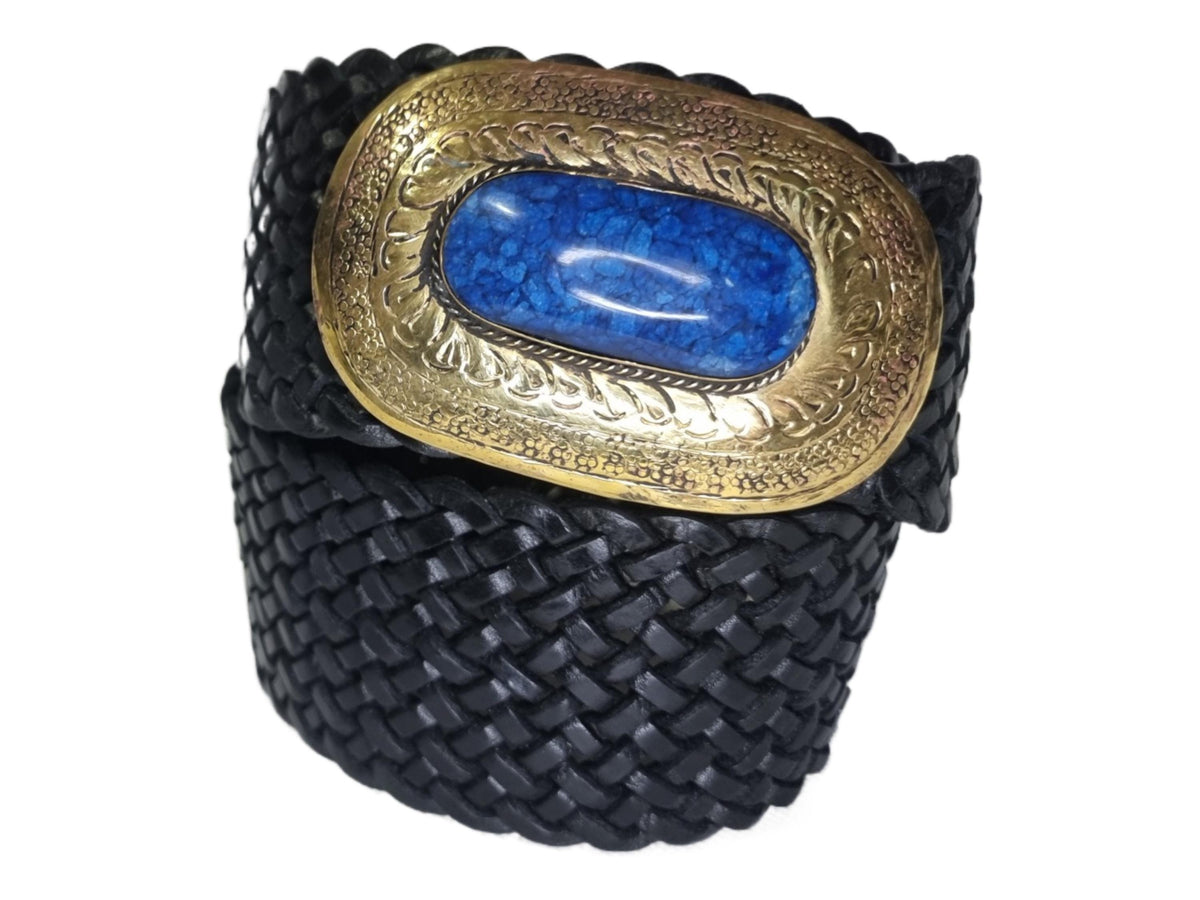 Braided Leather Corset Belt: Boho Western Style with Engraved Gold Buckle