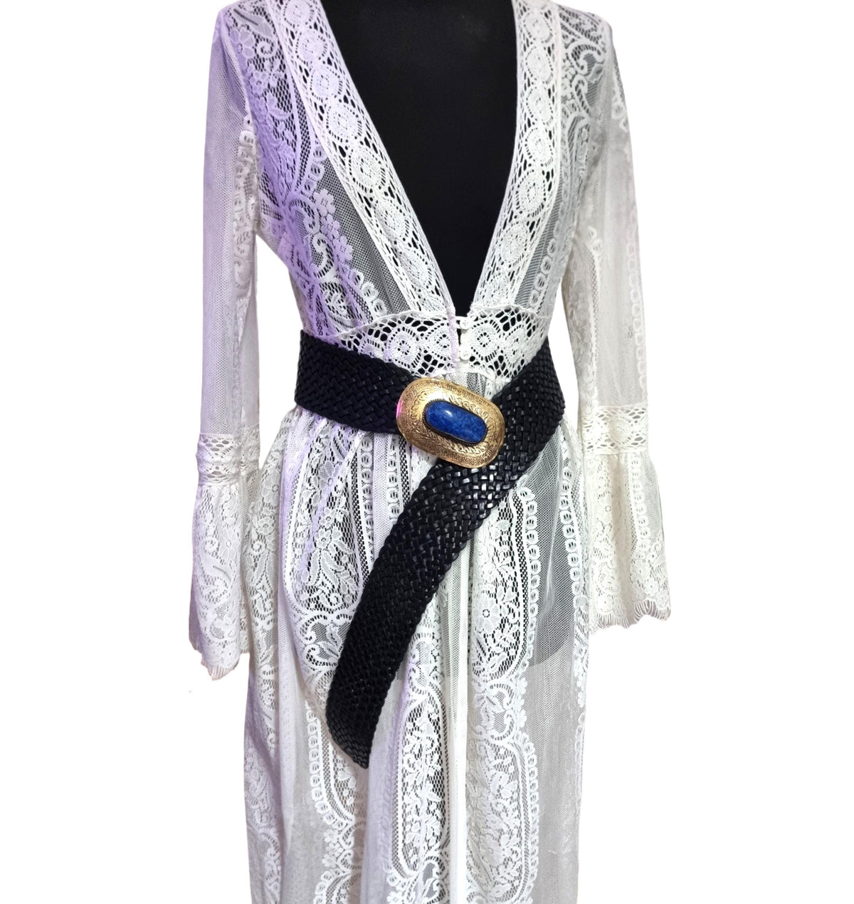 Braided Leather Corset Belt: Boho Western Style with Engraved Gold Buckle