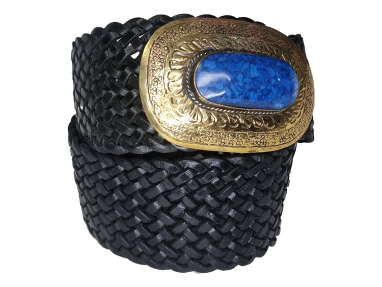 Braided Leather Corset Belt: Boho Western Style with Engraved Gold Buckle