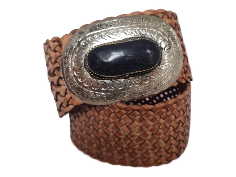 Handmade Braided Leather Western Belt: Silver Buckle, Boho Cowgirl Style