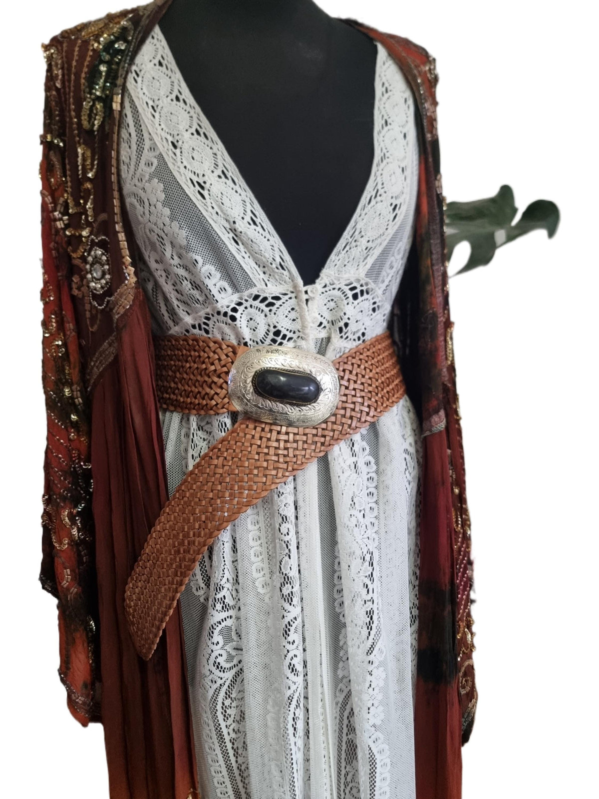 Handmade Braided Leather Western Belt: Silver Buckle, Boho Cowgirl Style